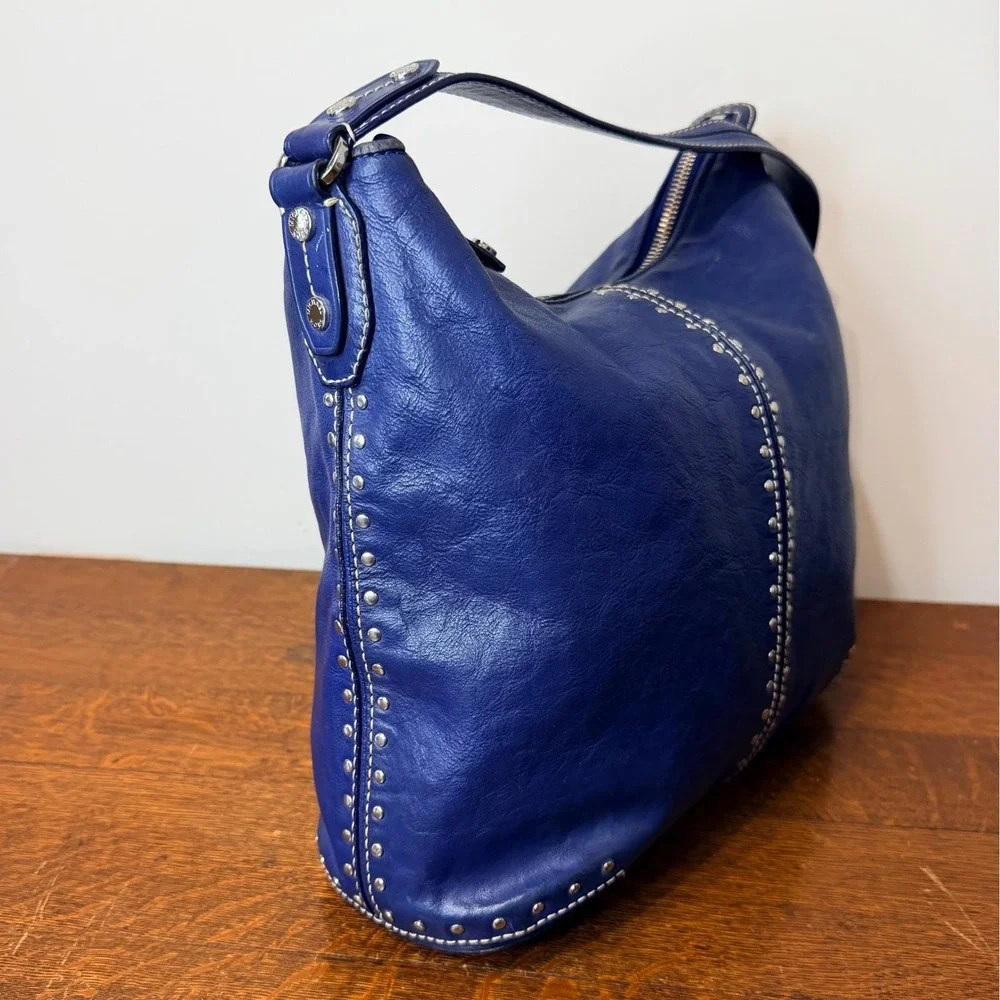 Michael Kors‎ Blue Leather Studded Hobo Shoulder Bag Silver Hardware Y2K Vinage